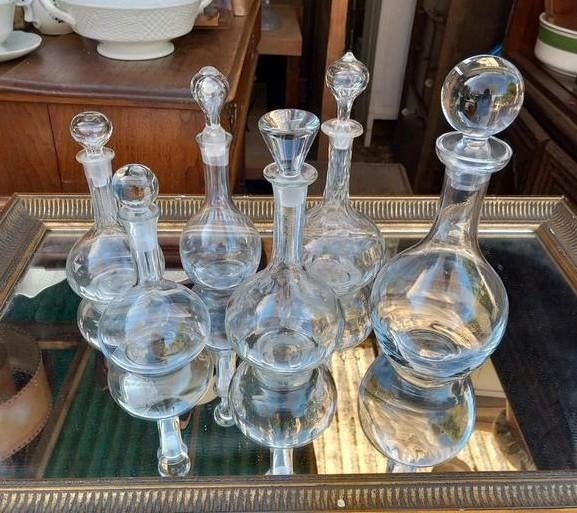 6 antieke glazen karaffen met stoppen, Antiek en Kunst, Antiek | Glas en Kristal, Ophalen of Verzenden