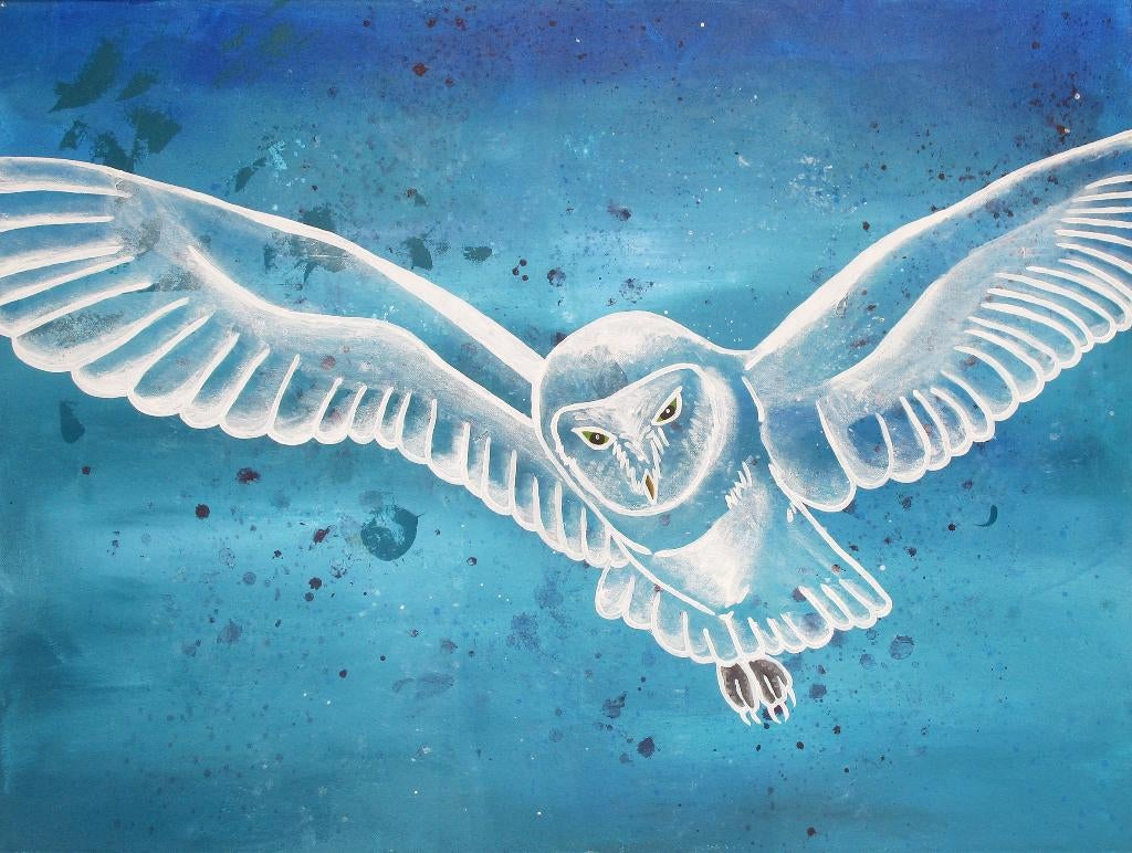 Prachtig Schilderij van een vliegende uil, Antiek en Kunst, Kunst | Schilderijen | Klassiek, Ophalen of Verzenden