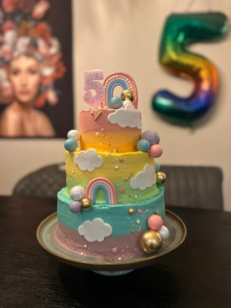 Decoratie voor taart, regenboog unicorn en ballonnen, Hobby en Vrije tijd, Taarten en Cupcakes maken, Nieuw, Versiering, Taarten