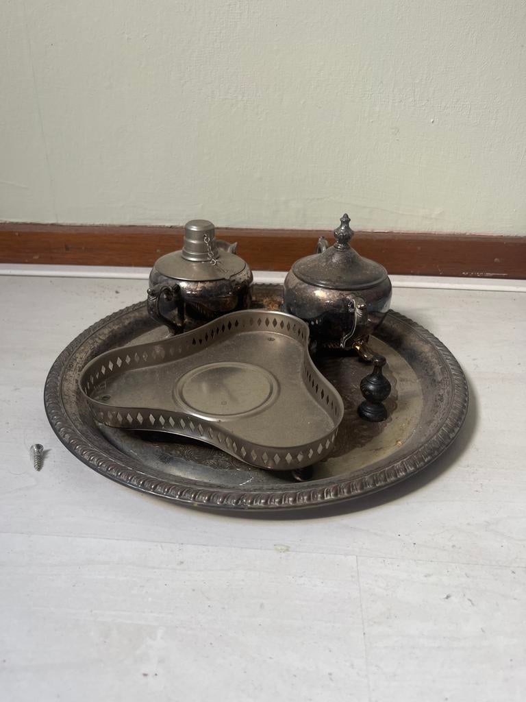 Vintage verzilverd theeservies met dienblad, Ophalen of Verzenden