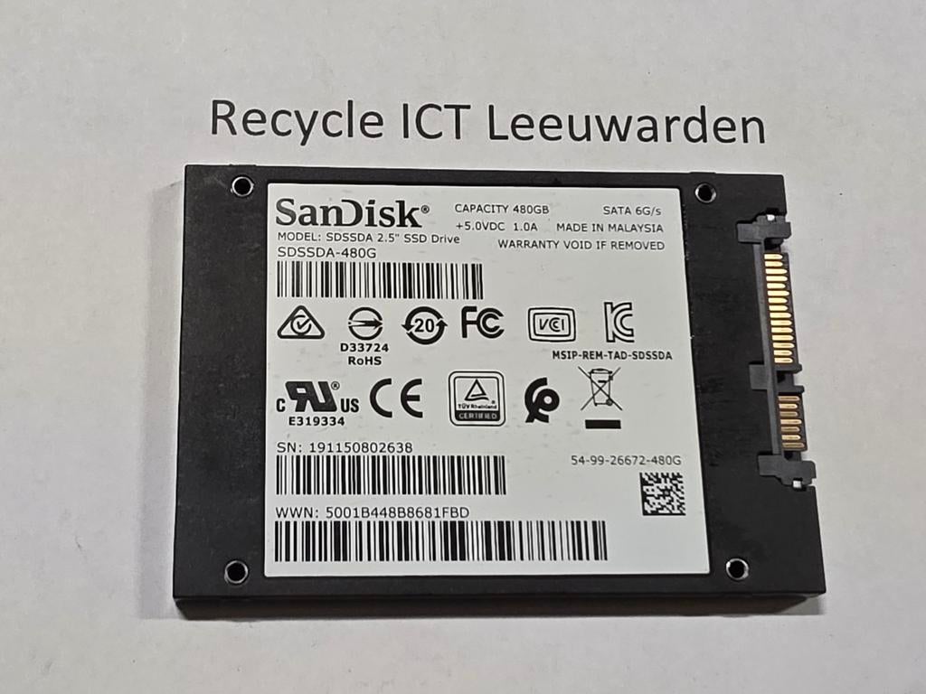 Sandisk 480gb laptop ssd hdd hardeschijf, Intern, Gebruikt, Laptop, SSD