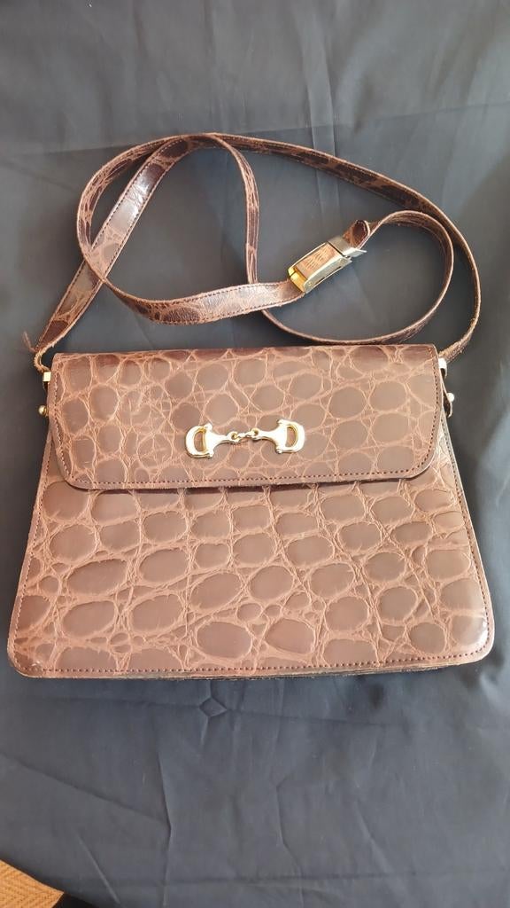 Krokodillen leren tas, Ophalen of Verzenden, Gebruikt, Bruin