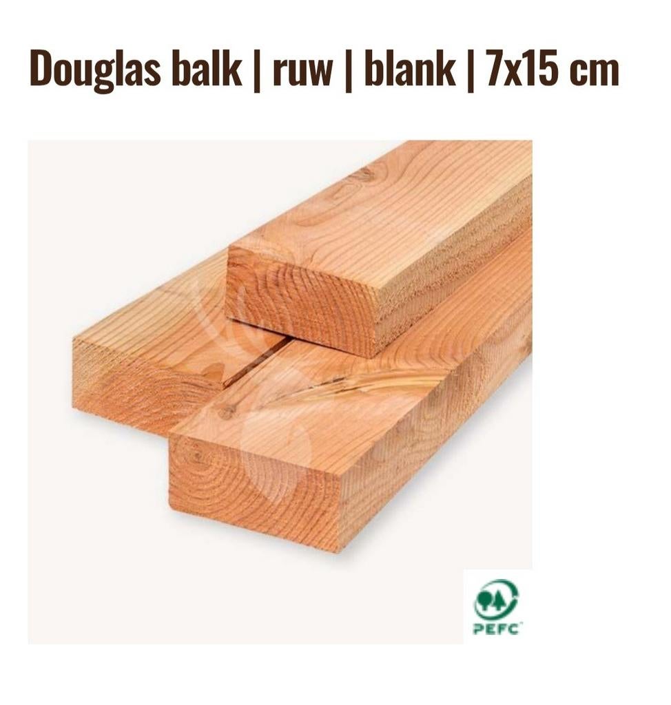 3x Douglas balk fijnbezaagd ruw 7x15 cm - 3 meter, Doe-het-zelf en Verbouw, Hout en Planken, Ophalen, Balk, Overige houtsoorten