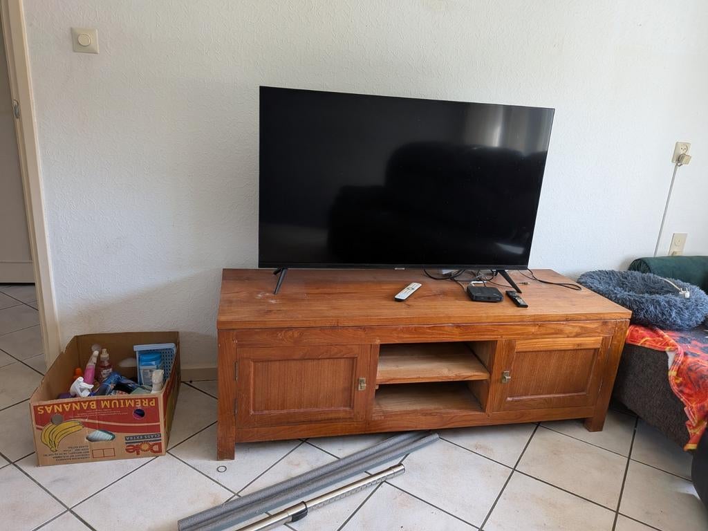 Houten TV-kast met opbergruimte, Huis en Inrichting, Kasten | Televisiemeubels, Ophalen, Gebruikt, 100 tot 150 cm, Minder dan 100 cm