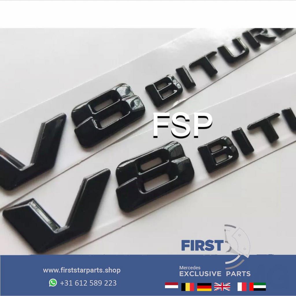 V8 BITURBO LOGO SET ZWART Mercedes C CLS E G GLC GLE S Klass