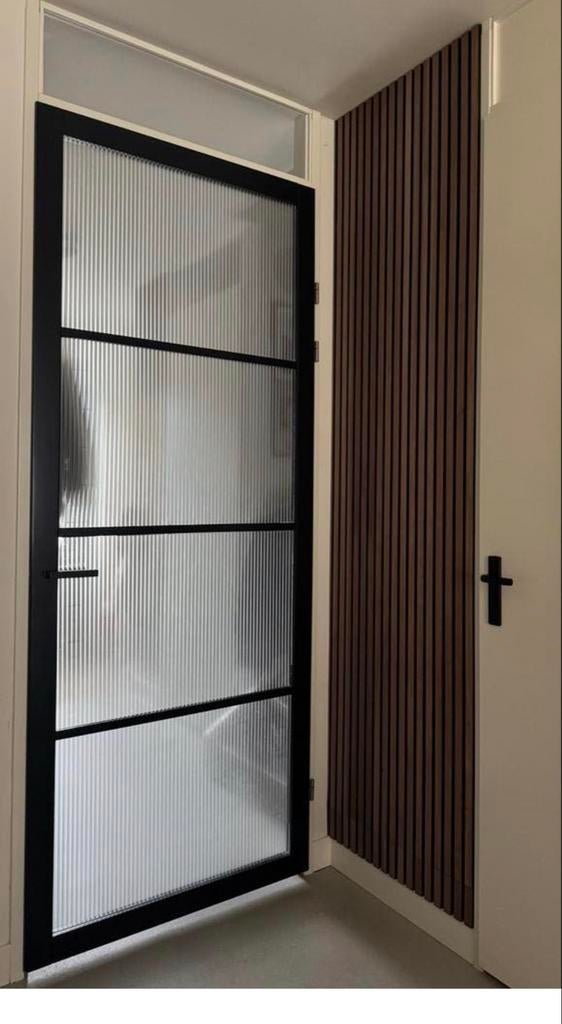 Zwarte Lundia opdek binnendeur met glas, Doe-het-zelf en Verbouw, Deuren en Horren, Ophalen, Gebruikt, 80 tot 100 cm, 215 cm of meer