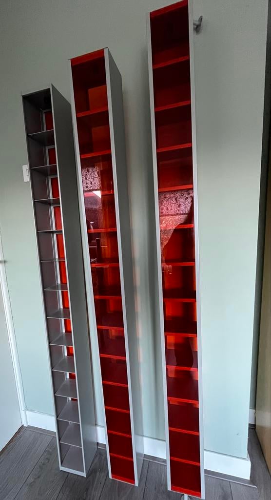 Set van 3 CD/DVD rekken/ of per stuk - Grijs met Oranje, Huis en Inrichting, Woonaccessoires | Cd- en Dvd-rekken, Ophalen, Gebruikt