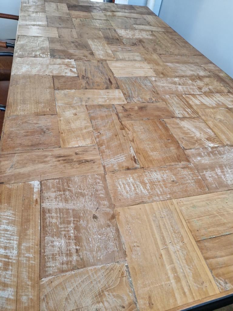 Unieke eettafel industrieel teak/ zware kwaliteit, Huis en Inrichting, Ophalen, 150 tot 200 cm, Teakhout, Zo goed als nieuw