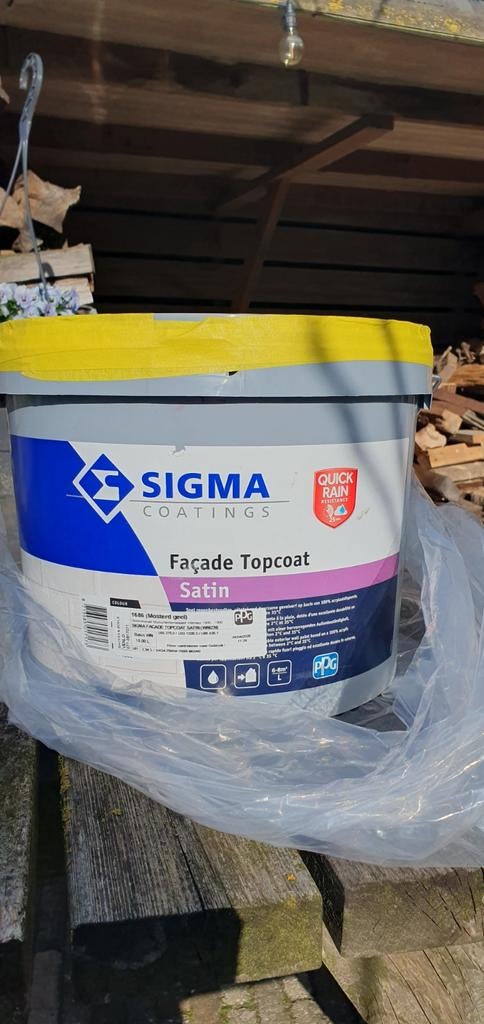 Sigma Facade Topcoat Satin 10L Boonstoppel Mosterd Geel, 5 tot 10 liter, Geel, Nieuw, Ophalen of Verzenden