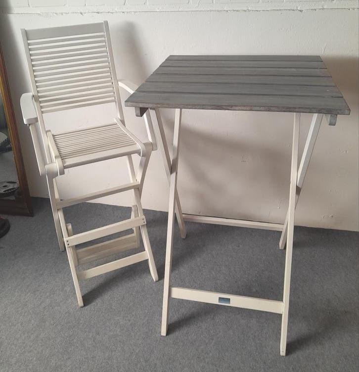 Leuk terras set, tafelblad 70x70 cm, hoogte 110 cm, Ophalen of Verzenden, Gebruikt, Vierkant, Hout