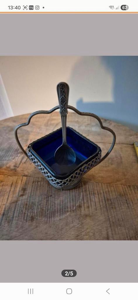 Antieke kobalt blauwe suikerpot, Ophalen of Verzenden