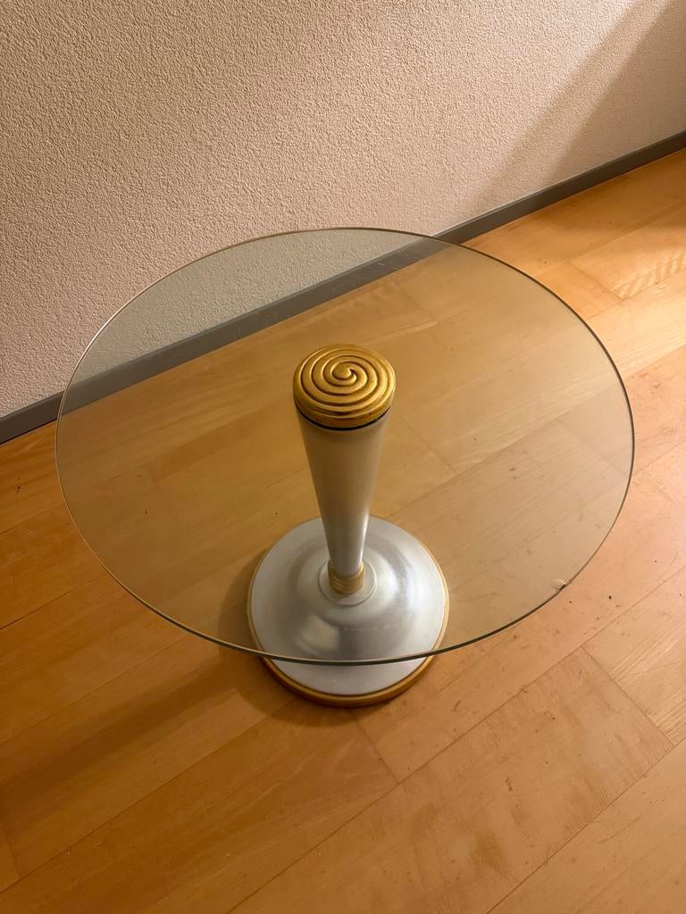 Glazen ronde salontafel beschadigd, Ophalen, Gebruikt, 50 tot 75 cm, Rond