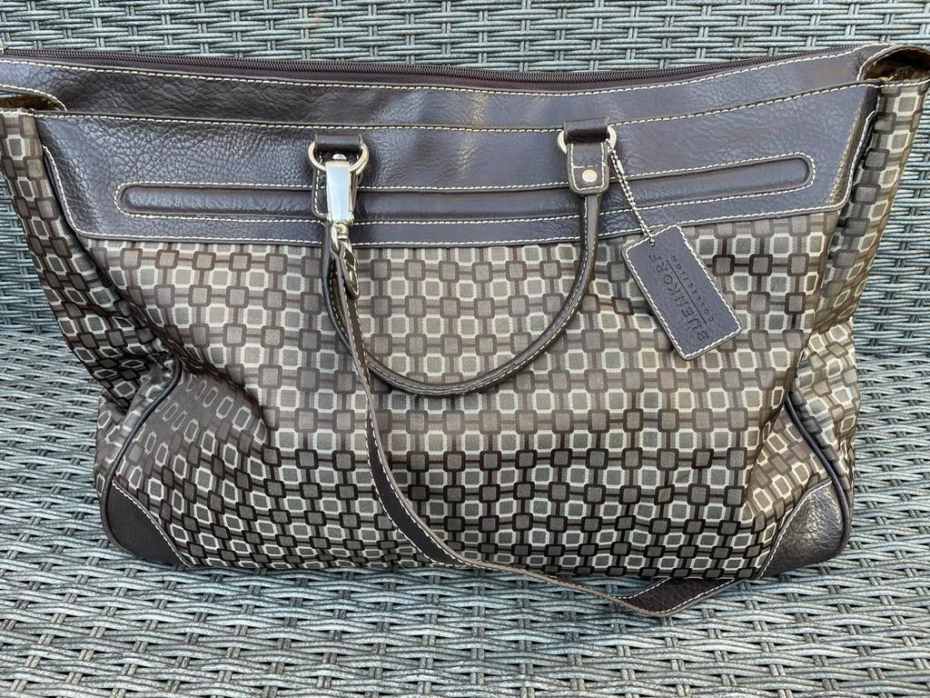 Reistas Bijenkorf zgan met ritsvakken en schouderband, 40 tot 60 cm, 20 tot 30 cm, Bruin, Ophalen of Verzenden