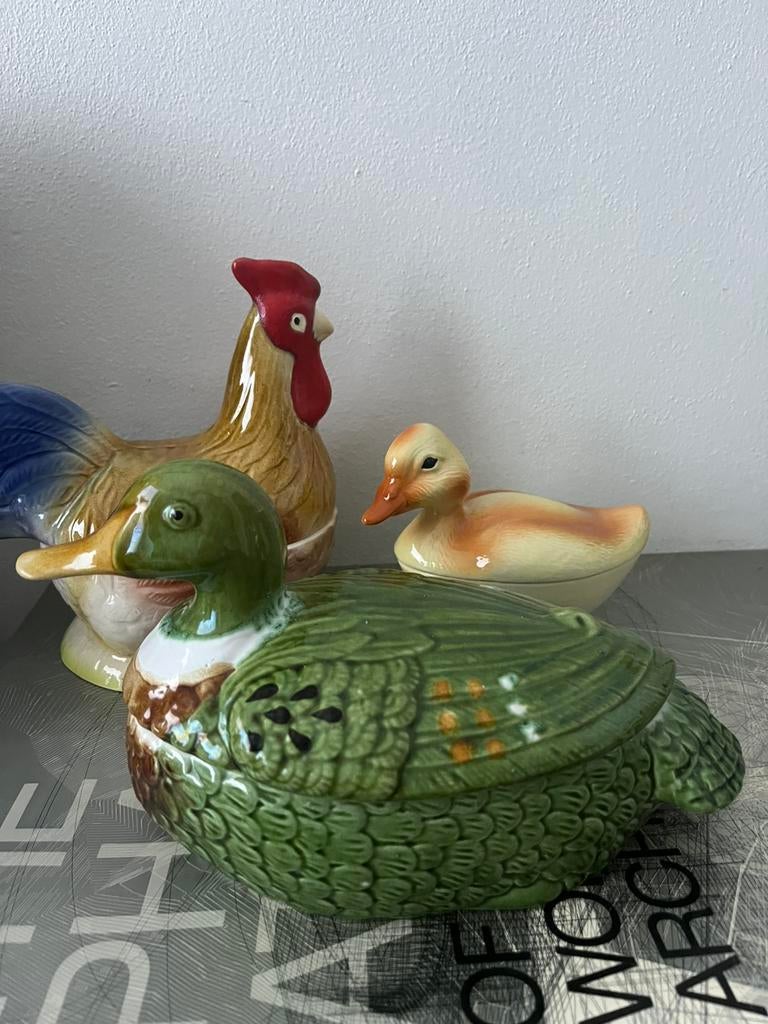 Grote groene caugant pate dekselschaal eend met stempel, Verzenden