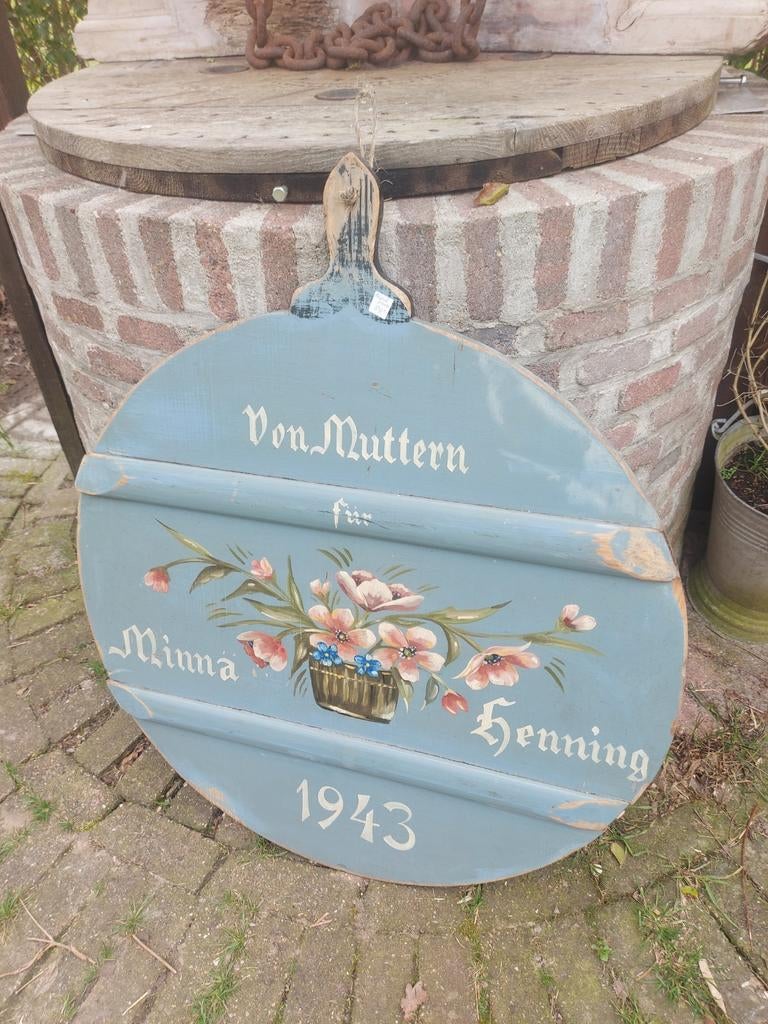 Antieke gedateerde broodplank met bloemen beschilderd 1943, Ophalen, Gebruikt