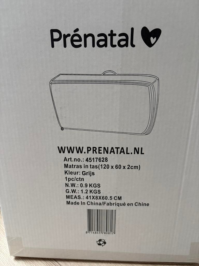 Prénatal Baby Camping Matras 120x60 met Opbergtas Grijs, Ophalen, Nieuw, Minder dan 140 cm, Matras