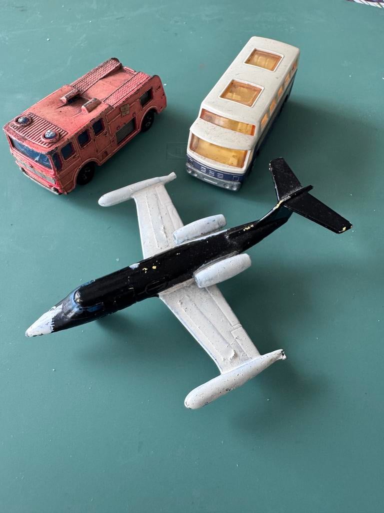 Vintage Matchbox voertuigen: brandweerwagen, bus en vliegtui, Ophalen of Verzenden, Gebruikt