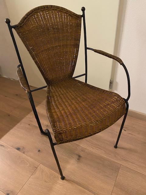 4 Bistro ijzeren stoelen met riet Frederic Weinberg, Zwart, Ophalen of Verzenden, Zo goed als nieuw, Vier