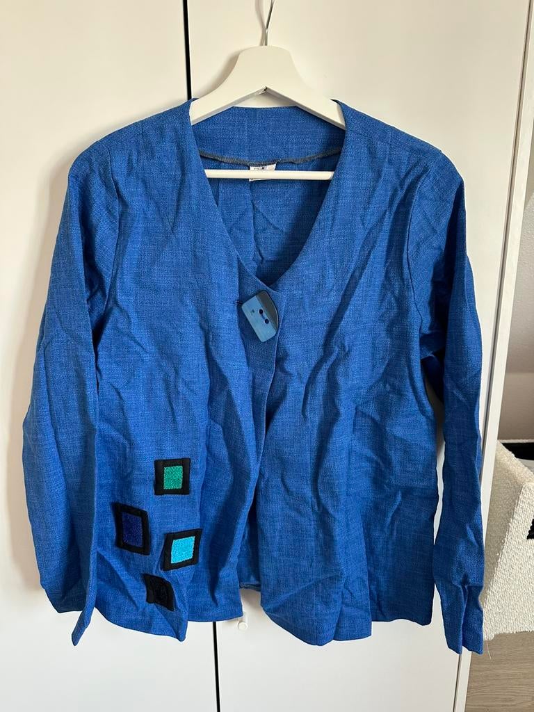 Blauw katoenen vestje maat M, Kleding | Dames, Jasjes, Kostuums en Pakken, Ophalen of Verzenden, Zo goed als nieuw, Maat 38/40 (M)