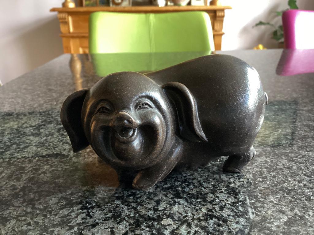 Beeld, keramiek, varken, lachend, vintage, Verzamelen, Beelden en Beeldjes, Gebruikt, Dier, Ophalen