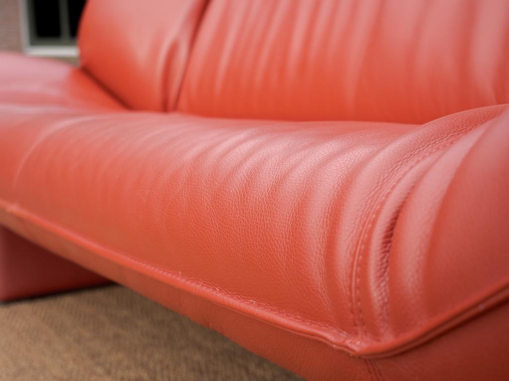 Leolux Tango | 3 zits design bank | Rood leer | Vintage, Gebruikt, Driepersoons, Ophalen of Verzenden, Rechte bank