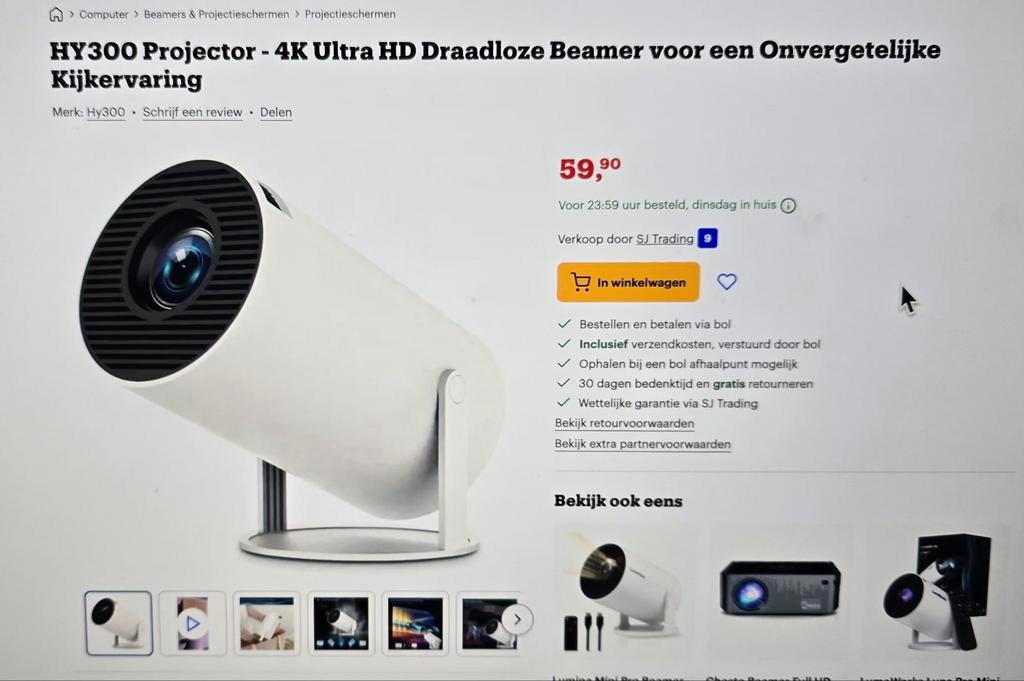 HY300 Projector - 4K Ultra HD Draadloze Beamer Nieuw, Audio, Tv en Foto, Beamers, LED, Nieuw, Ophalen of Verzenden, HY300