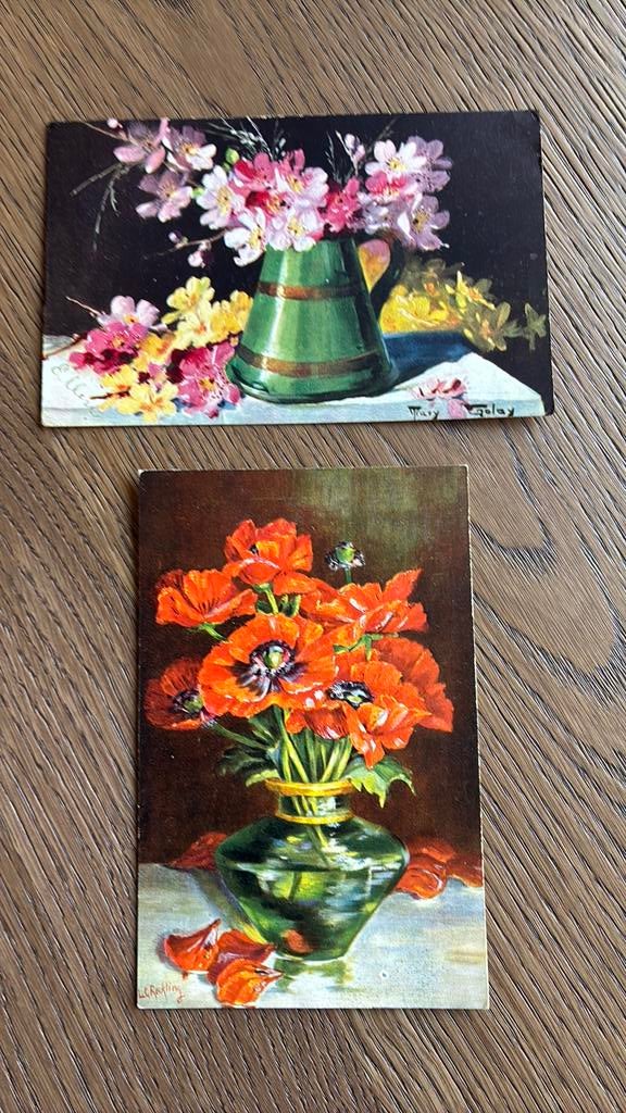 Vaas met klaprozen/kan met bloesemtakken., Ophalen of Verzenden, Voor 1920, Ongelopen