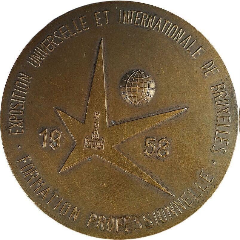 België penning 1958 Expo Brussel beroepsopleiding EF, Ophalen of Verzenden, Overige materialen, Buitenland