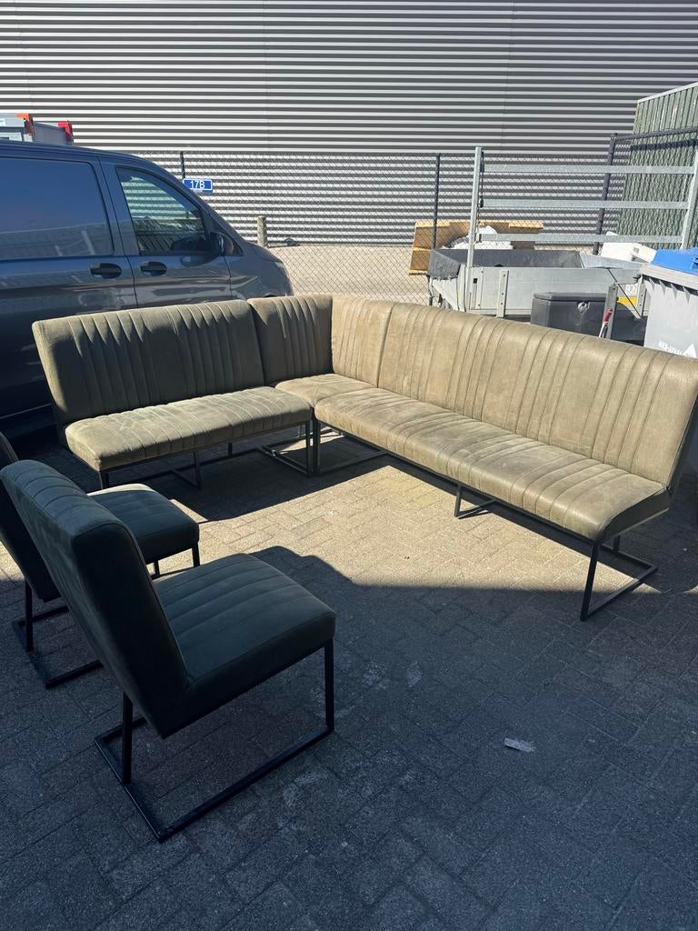 Hoekbank met 2 stoelen voor eettafel/overkapping/tuinhuis, 250 tot 300 cm, Gebruikt, Hoekbank, Ophalen of Verzenden
