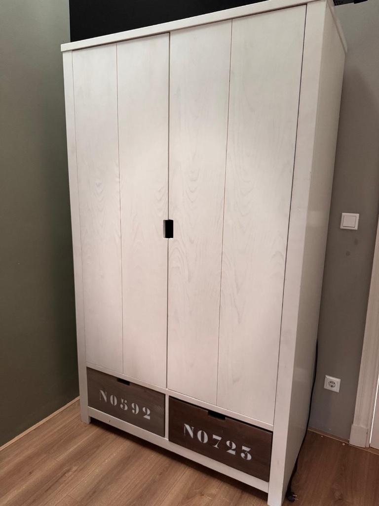 WOOOD kledingkast wit met 2 lades – landelijke kast, Kinderen en Baby's, Kinderkamer | Commodes en Kasten, Ophalen, Kast, 50 tot 70 cm