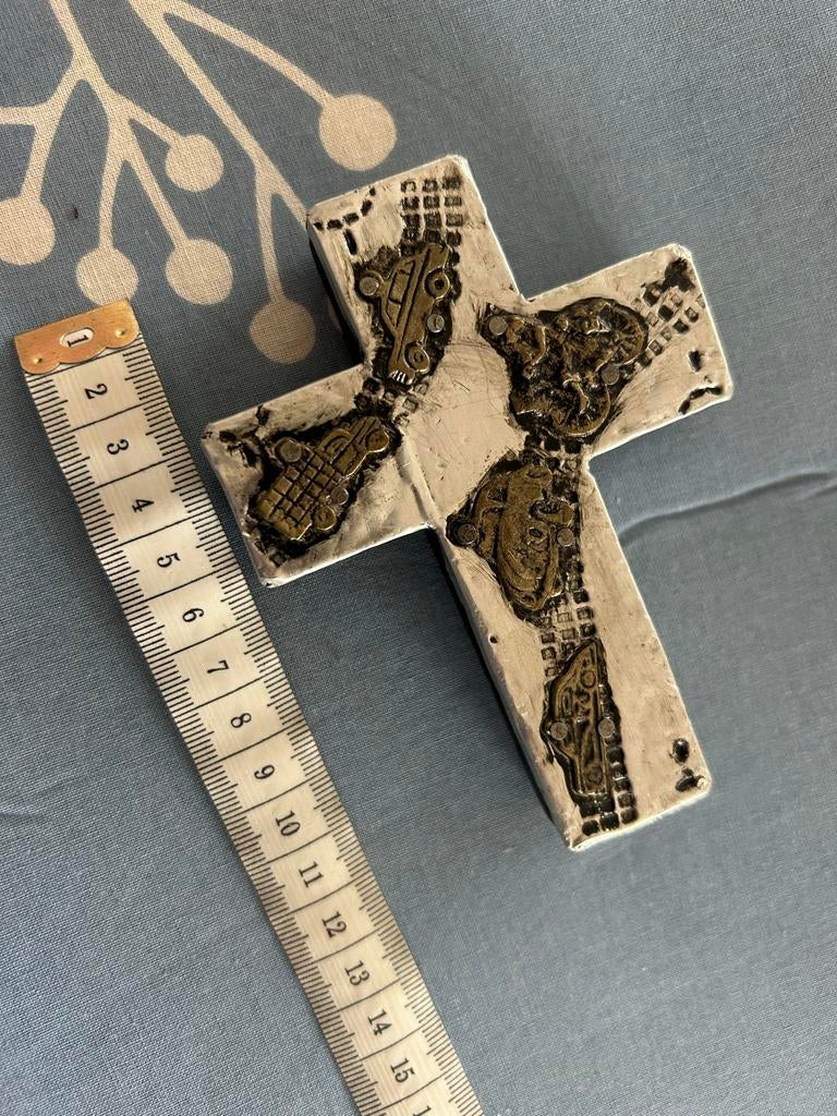 Decoratief kruis met reliëf, vintage stijl, Ophalen of Verzenden