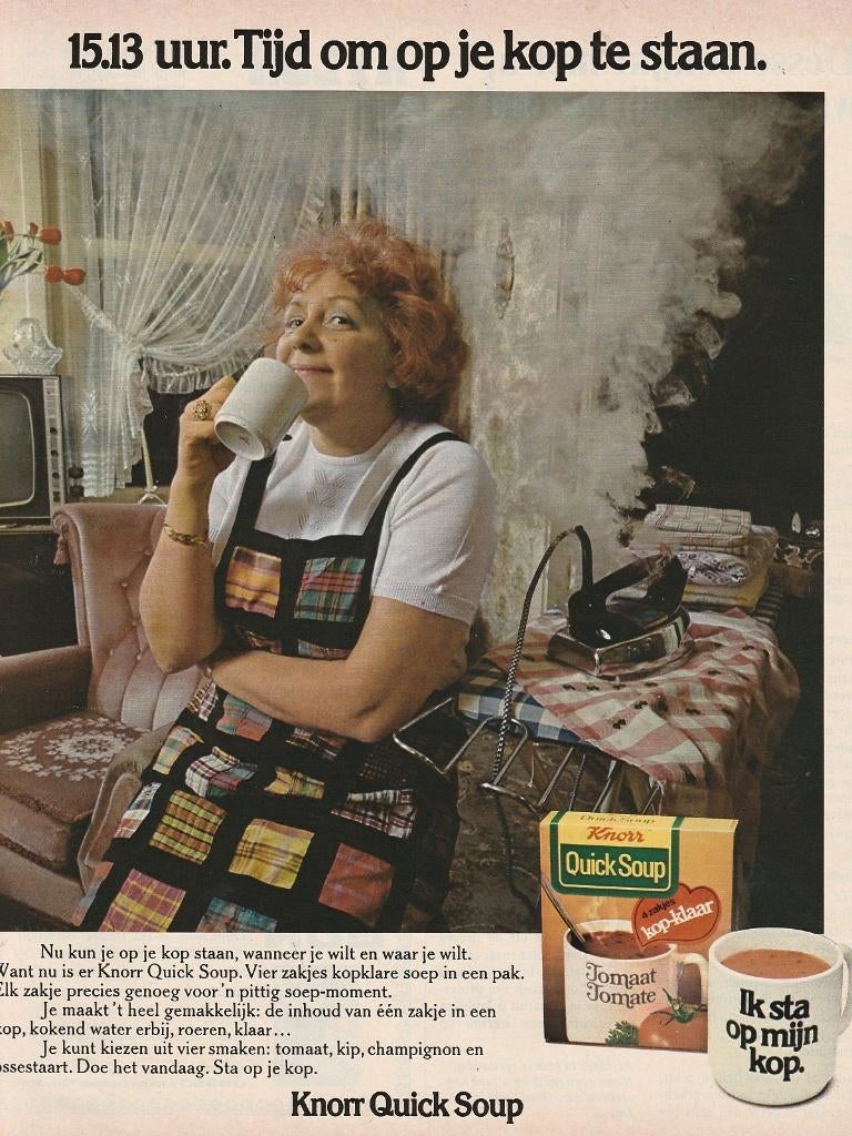 Retro reclame 1974 Knorr soep huisvouw na 't strijken, Verzenden, Overige typen