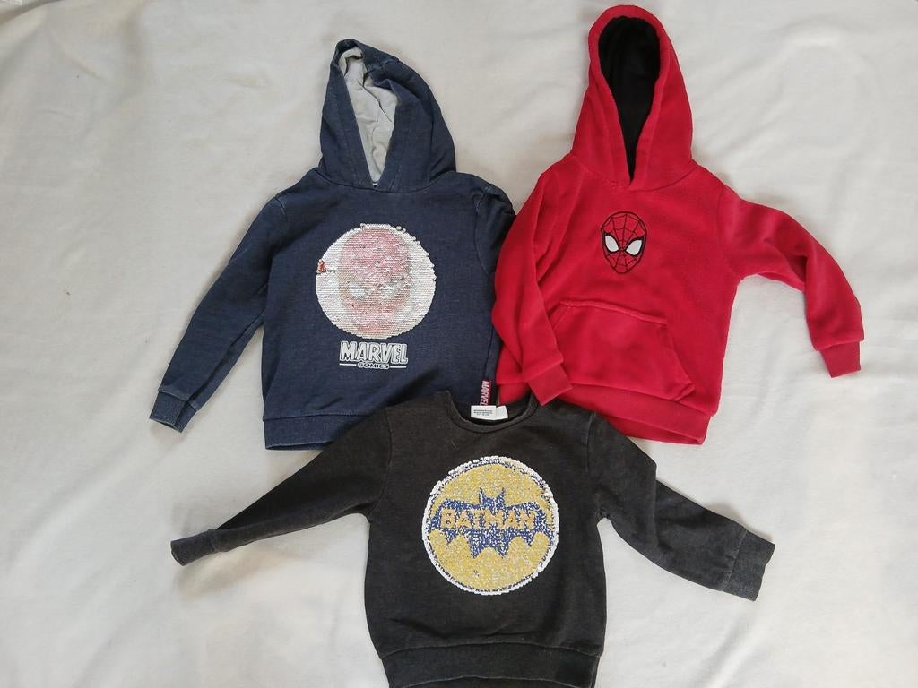 3x Trui Spiderman Batman Marvel maat 110, Gebruikt, Trui of Vest, Ophalen of Verzenden, Marvel