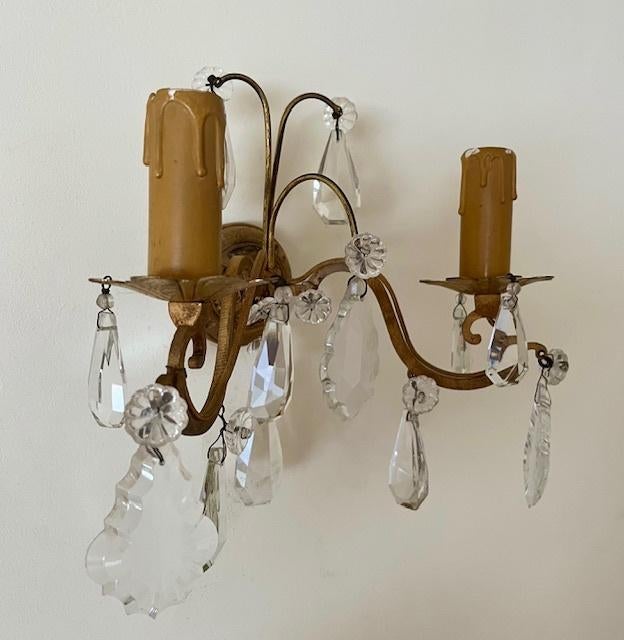 Set antieke Franse wandlampen met kristalglazen pegels, Ophalen of Verzenden
