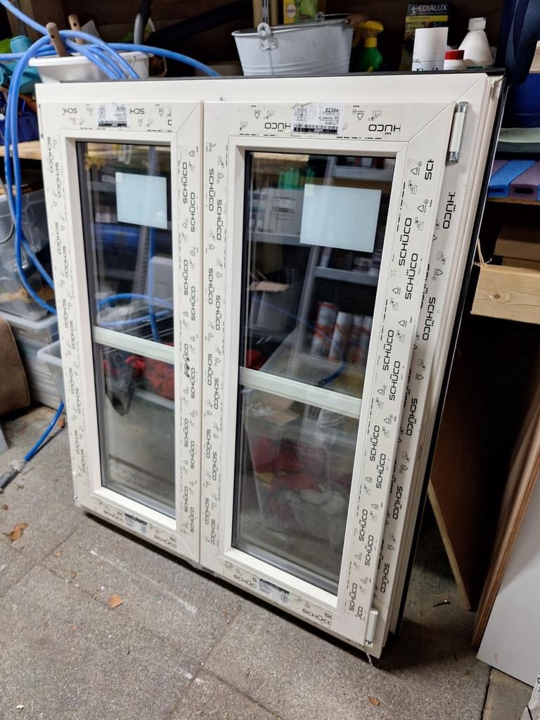 1 kunststof raamkozijn - nieuwe schucko met inzethor., Ophalen, Gevelraam of Ruit, Gebruikt, 80 tot 120 cm