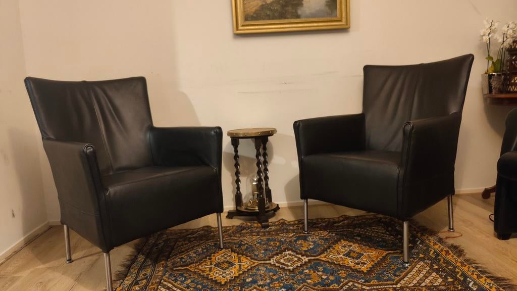 Fauteuils van Julie Vuitton Monaco, zwart leer, Minder dan 75 cm, Ophalen of Verzenden, Zo goed als nieuw, Modern