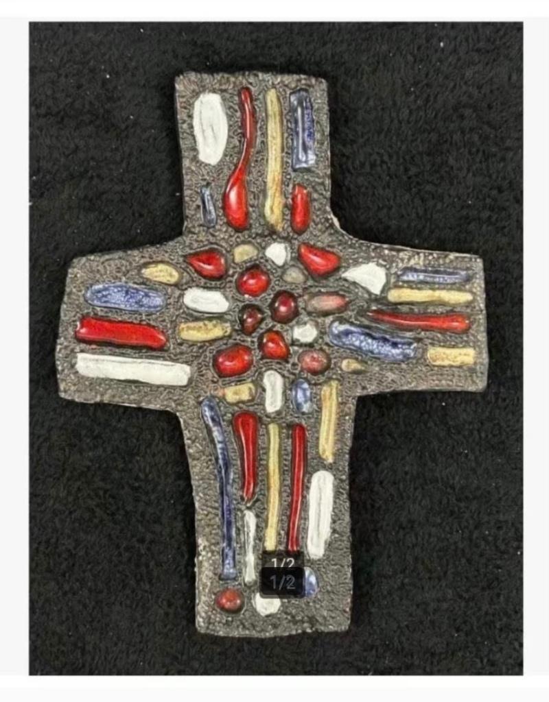 Antiek religie Keramiek kruis Brocante, Staand, 23 x 17 cm, Antiek en Kunst, Antiek | Religie, Ophalen of Verzenden