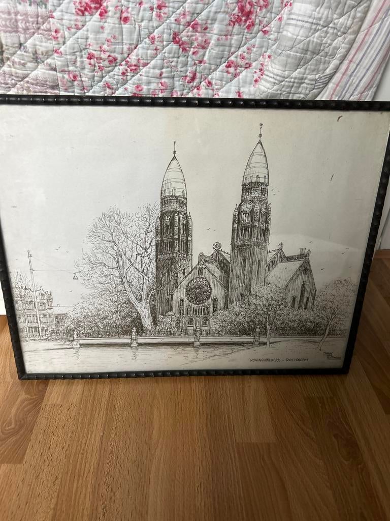 Koninginnekerk Rotterdam - Vintage Tekening, Ophalen of Verzenden