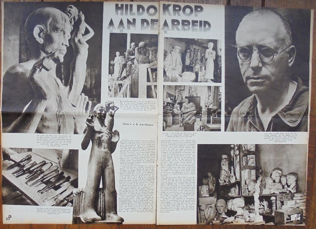 Oud artikel uit 1935 over beeldhouwer ontwerper Hildo Krop, Boeken, Kunst en Cultuur | Beeldend, Zo goed als nieuw, Beeldhouwkunst