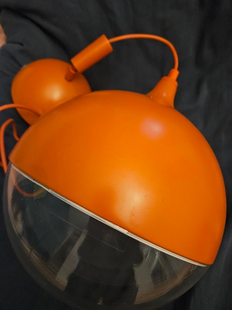 Ronde lamp retro en prullenmandje oranje, Ophalen