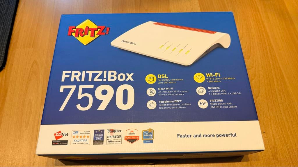FRITZ!Box 7590 Compleet in Doos - Tijdelijk Gebruikt, Computers en Software, Routers en Modems, Ophalen, Gebruikt, Router met modem