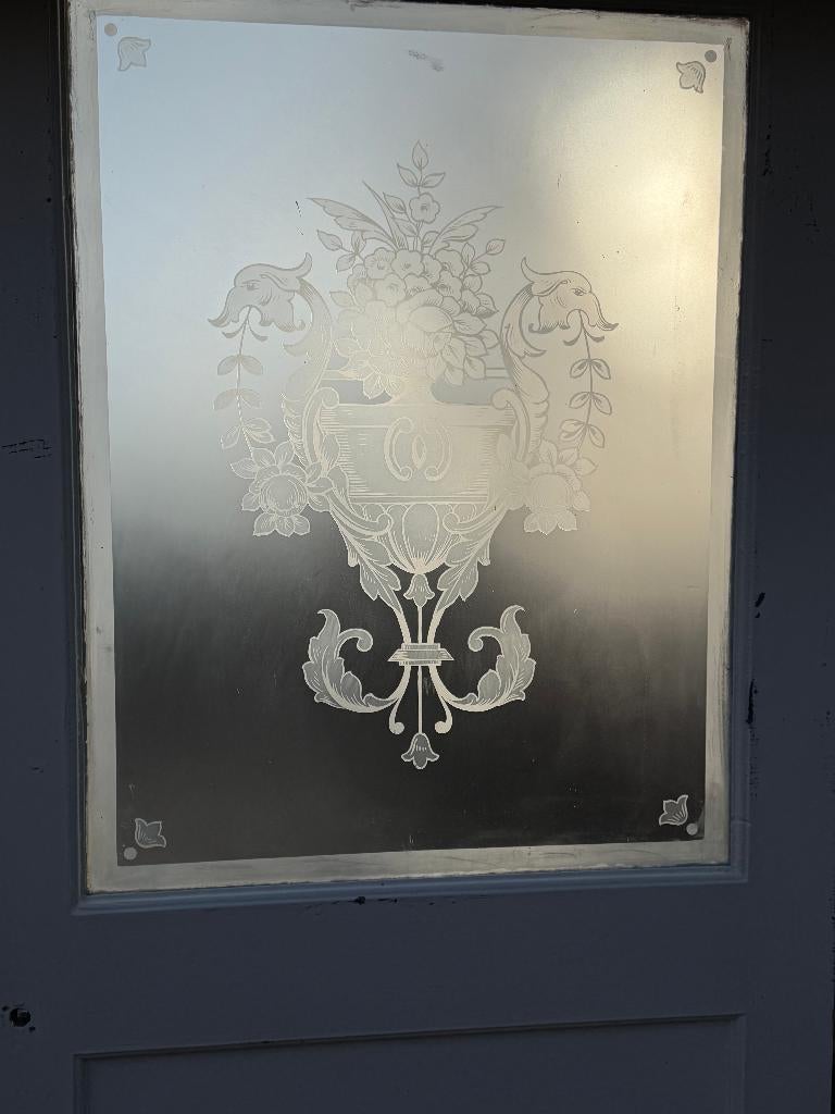 Set antieke openslaande deuren met geëtst glas 209x162cm., Ophalen