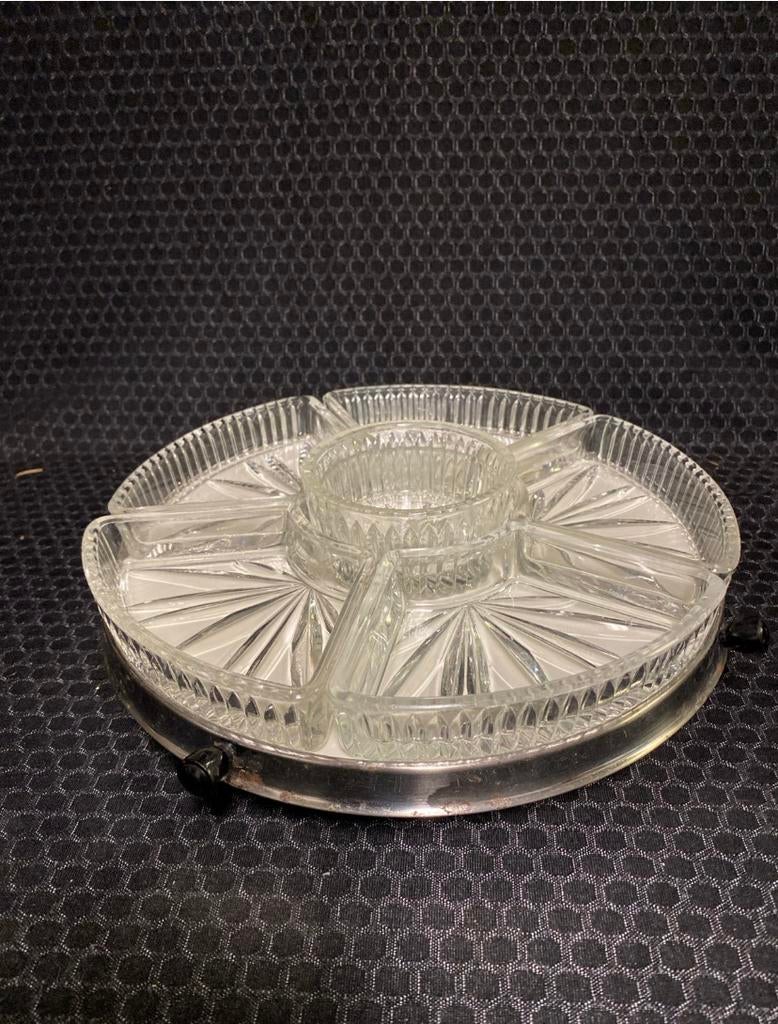 Vintage glazen serveerschaal Lazy Suzan, Schaal, Draaibaar, Ophalen of Verzenden, Glas
