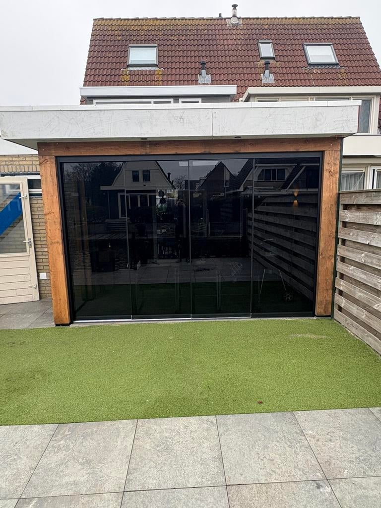 Glazen schuifwanden helder en getint inc montage, Ophalen, Nieuw, Veranda