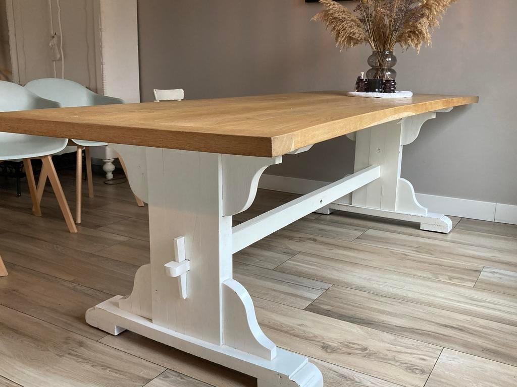 Massief eiken eettafel - 260x96 cm, Huis en Inrichting, Tafels | Eettafels, Ophalen, Gebruikt, Eikenhout, 200 cm of meer