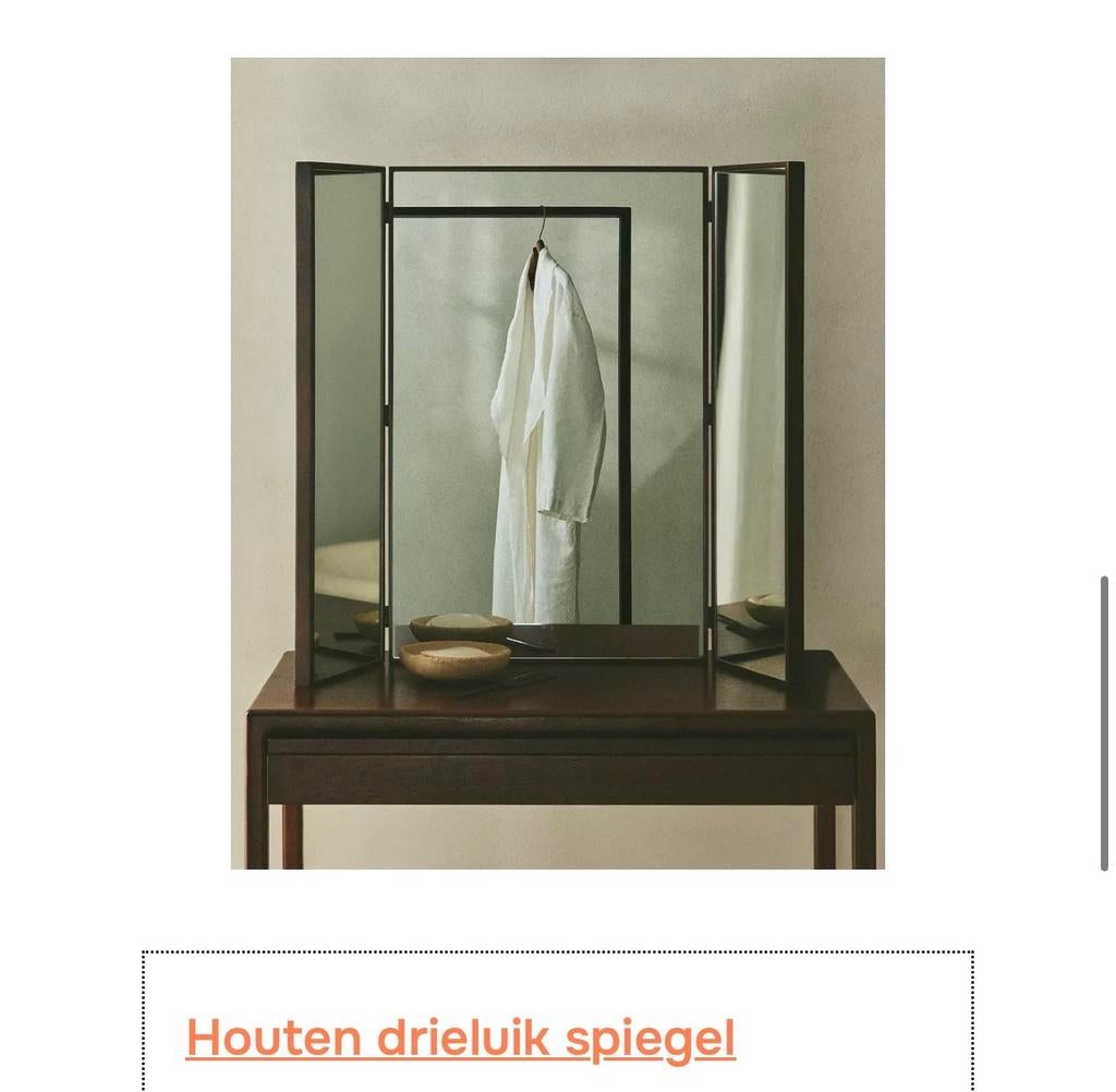 GEZOCHT! Houten drieluik spiegel Zara, 100 tot 150 cm, Ophalen of Verzenden, Zo goed als nieuw, 75 tot 100 cm