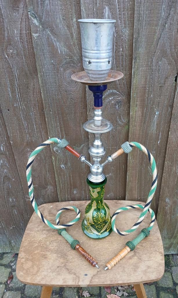 Vintage Shisha Waterpijp met Twee Slangen - Groen Glas, Ophalen of Verzenden