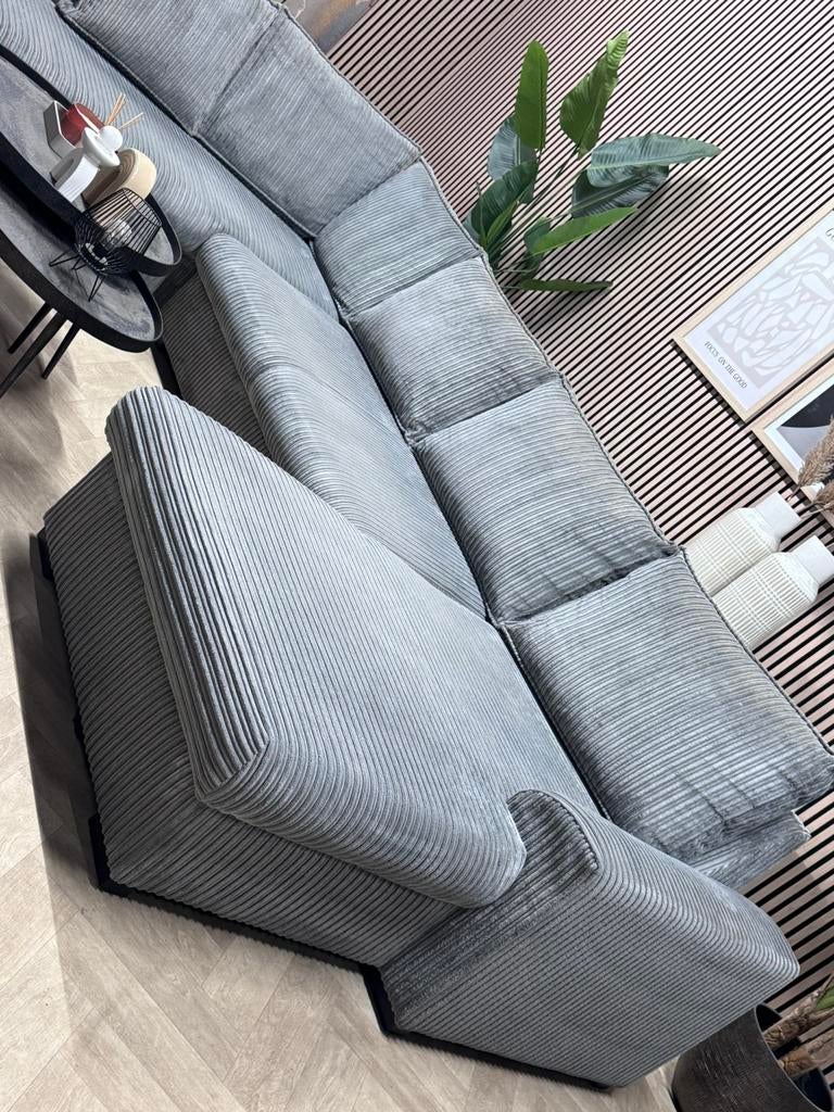 ZGAN Royale Ribstof U-Bank / Hoekbank - Licht Grijs - 345cm, -, -, 300 cm of meer, Ophalen of Verzenden