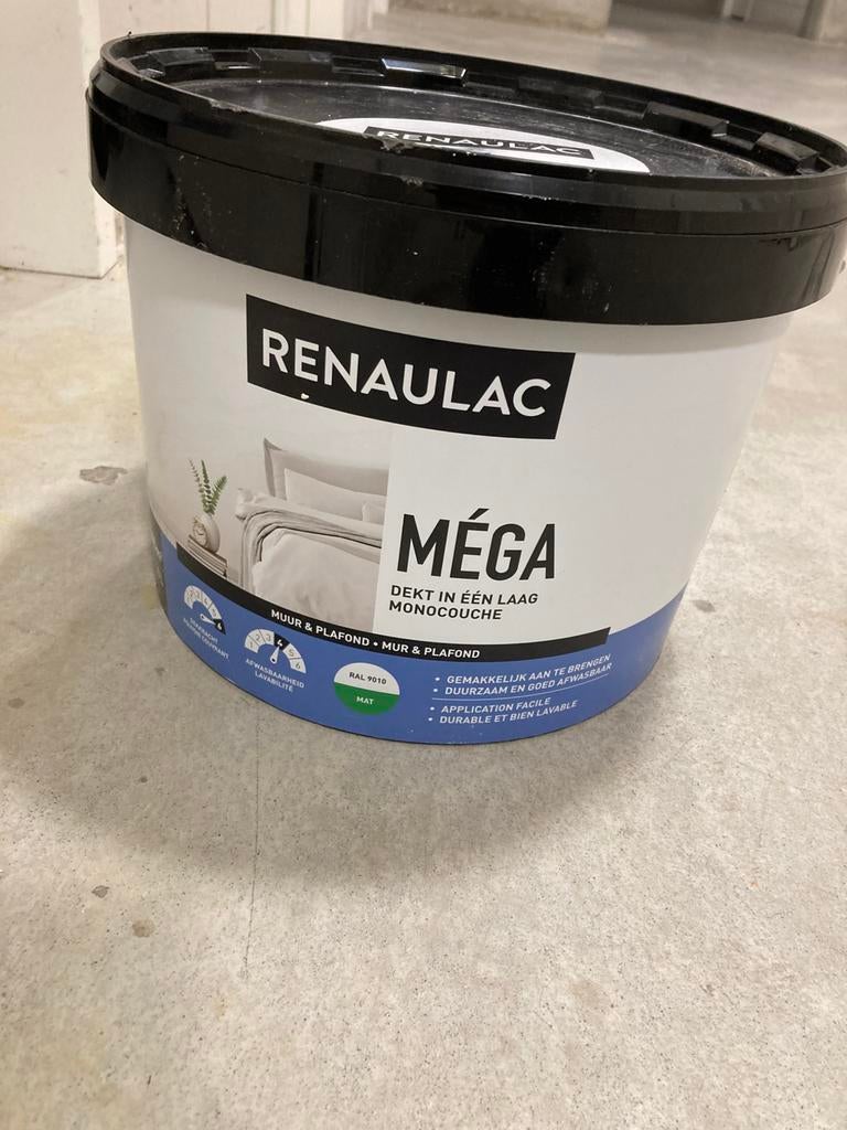Nieuw! Renaulac Méga Muurverf - Mat - RAL 9010 - 10L, Doe-het-zelf en Verbouw, Verf, Beits en Lak, Nieuw, Verf, 5 tot 10 liter