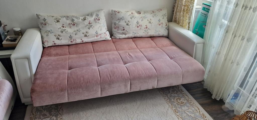 Luxe ISTIKBAL Set: 2 Slaapbanken met opbergruimte + 2 Fauteu, Huis en Inrichting, Ophalen, Zo goed als nieuw, Tweepersoons, Wit